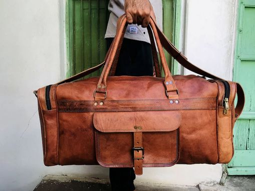 Custom Made 26" Personalised Leather Duffel Bag, Leather Travel Duffle Bag