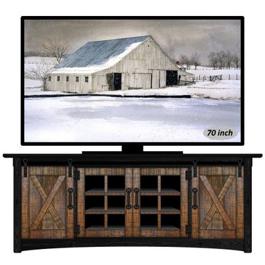 Custom Made 84" Rustic Blacknbrown Tv Cabinet / Wall Unit With Sliding Barn Doors