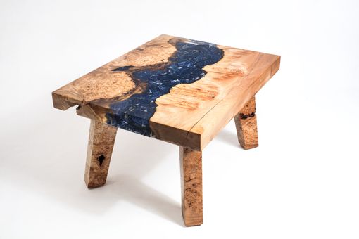 Custom Made Maple Burl Sodalite Modern Rustic Coffee Table