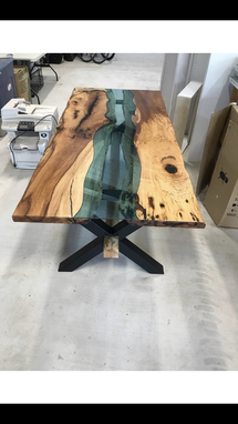 Custom Made River Glass Inlay Table