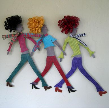 Custom Made Girls Walking Whimsical Wall Sculpture Home Wall Decor - Boulevard