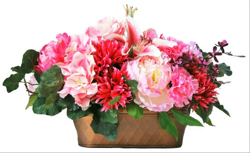 Custom Made Pink Peony And Hydrangeas Romantic Silk Floral Arrangement