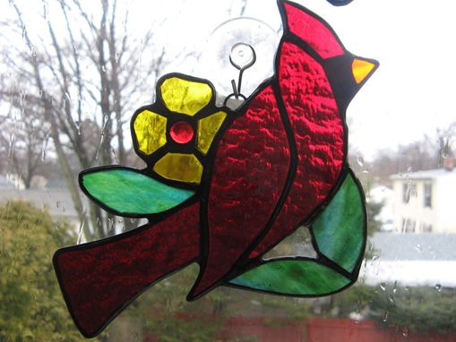 Custom Made Deep Red Stained Glass Cardinal Light Catcher