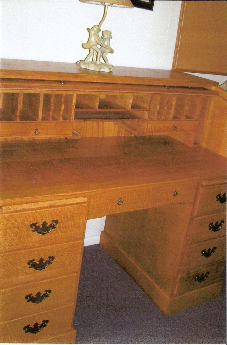 Hand Crafted Quarter Sawn Red Oak Rolltop Desk by New,Refurbish,Repurpose