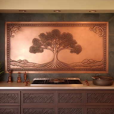 Custom Made Akicon Tree Of Life Custom Copper Handmade Wall Decor Copper Kitchen Backsplash Mural