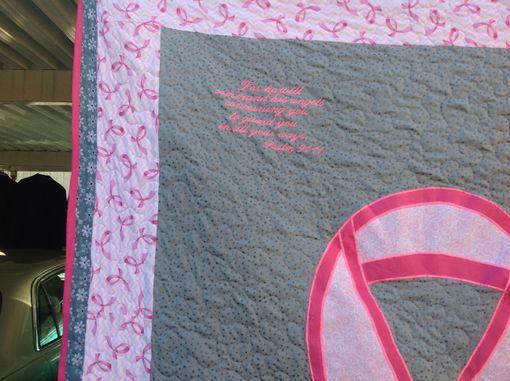 Custom Made Custom Breast Cancer Awareness Ribbon Photo Memory Quilt With Embroidered Quotes