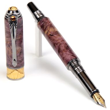 Custom Made Lanier Art Deco Fountain Pen - Purple Maple Burl -Af6w72