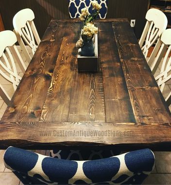 Custom Made Custom Trestle Farmhouse Dining Room Kitchen Table Hand Made Live Edge Pine Douglas Fur  Stained