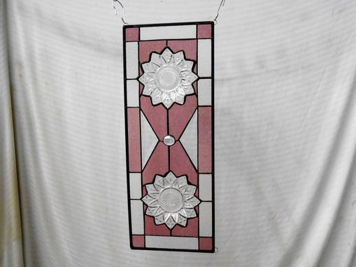 Custom Made Stained Glass Window Valance, Vintage Federal Heritage Depression Glass, Antique Plate Panel