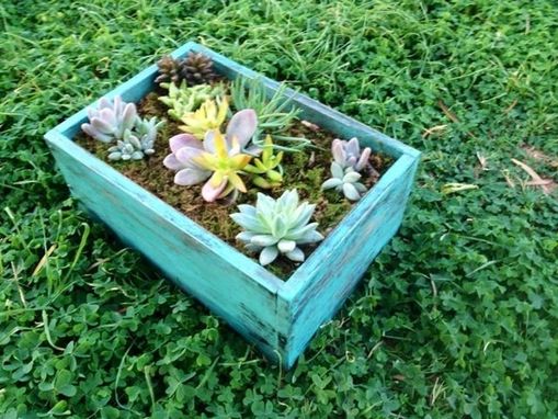 Custom Made Reclaimed Distressed Turquoise Solid Wood Succulent Box