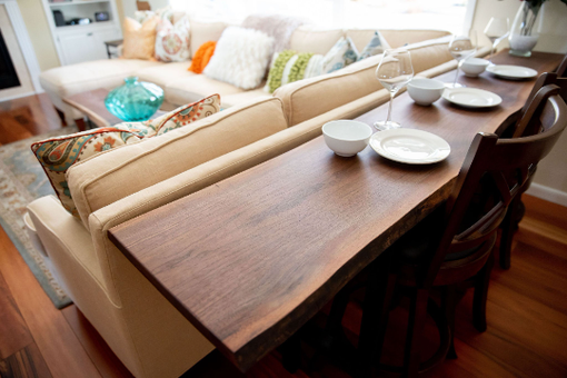 Custom Made Sofa Table Wood, Sofa Table Seating, Sofa Table Bar, Couch Table, Behind The Couch Table, Walnut