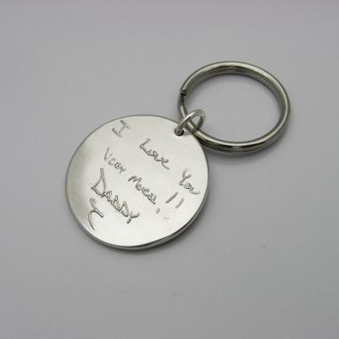 Custom Made Personalized Signature Sterling Silver Circle Keychain Fob With Your Actual Handwriting Or Artwork