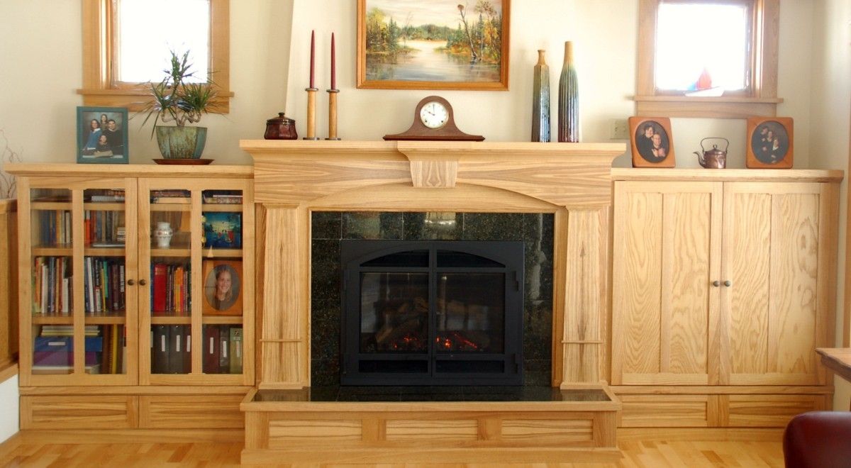 Hand Crafted Figured Ash Arts Crafts Fireplace Bookcase