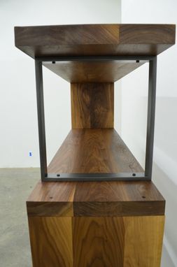 Custom Made Short Walnut Wood And Steel Ribbon Bookshelf
