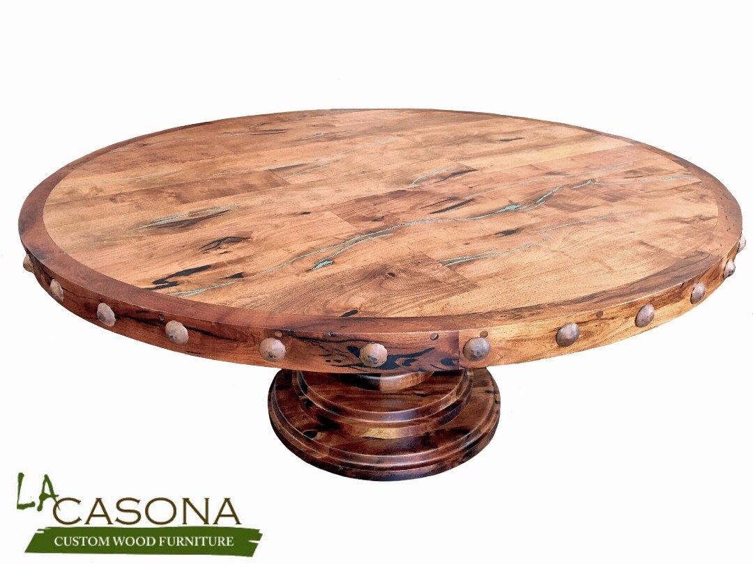 A Custom Made Round Pedestal Mesquite Rustic Dining Table