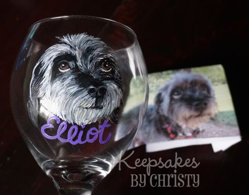 Custom Made Custom Hand Painted Wine Glass - Dog Portrait