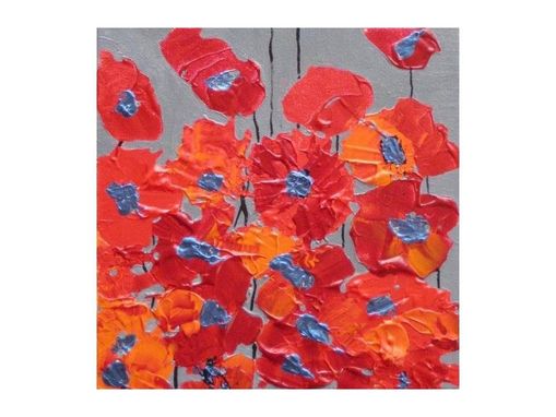 Custom Made Red Poppy Print Valentines Day- Fine Art Print- Red Orange Spring Flowers 8"X8" By Devikasart