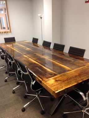 Custom Made 10 X 4 Reclaimed Conference Table With Steel I Beam Base.