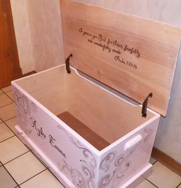 Custom Made Wooden Custom Hope Chest With A Verse Of Your Choice On Lid And Inside And Personilzed With Name.