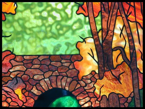 Custom Made Heron And Stone Bridge In Stained Glass