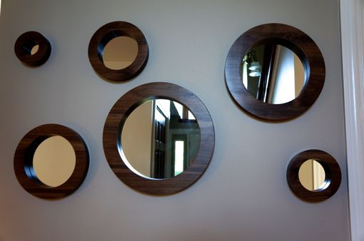 Custom Made Round Wall Mirrors- Solid Walnut Set Of 6 Porthole Mirrors