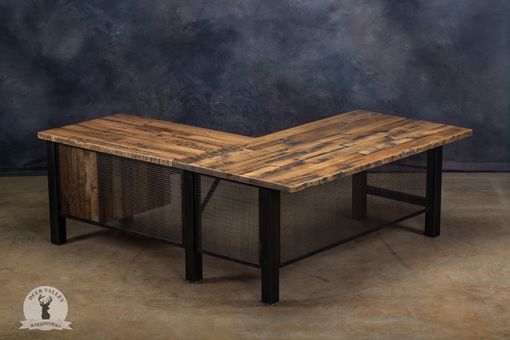 Custom Made Reclaimed Wood Office Desk, Barnwood Computer Desk, Corner Desk With Mesh Panel