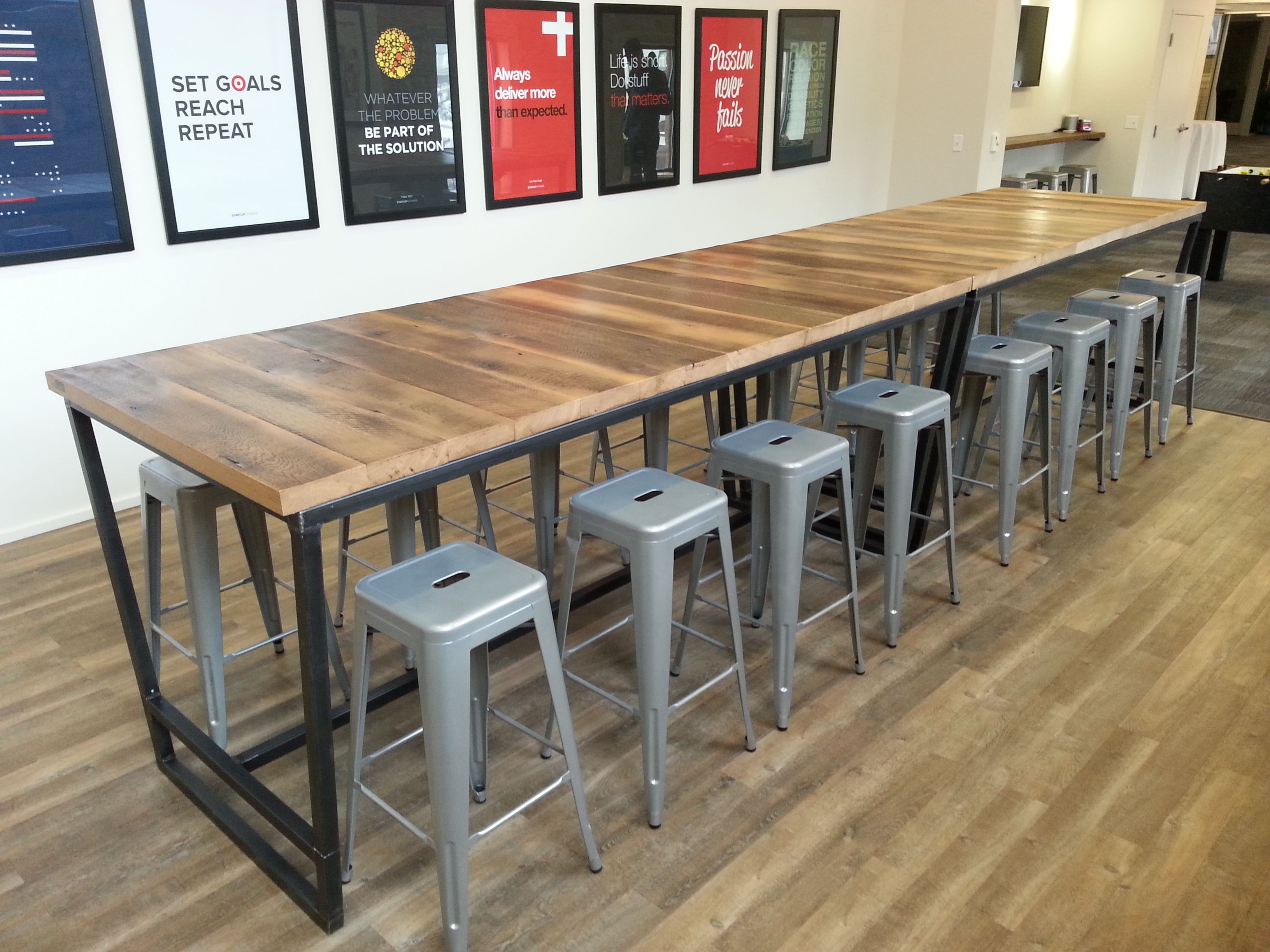 Custom Made Reclaimed Wood And Steel Industrial High Top Conference Table By Re Dwell Custommade Com