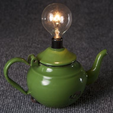 Custom Made Vintage Green Teapot Kitchen Mini Lamp