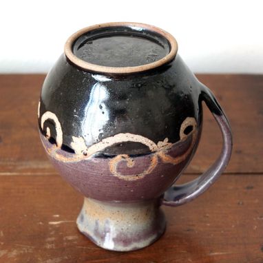 Custom Made Invito Pitcher By Gemfox Stoneware Wheel Ceramic Pottery Black Purple Scrollwork Floral Arabesque