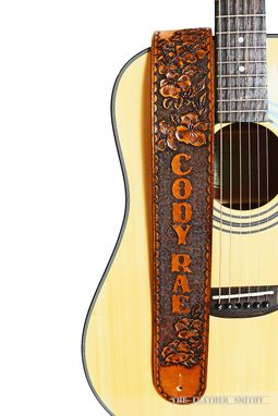 Custom Made Hibiscus Flower Custom Leather Guitar Strap