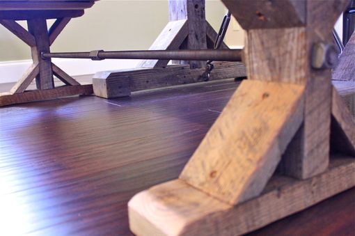 Handmade Aged Wooden Trestle Turnbuckle Table And Bench By Little Aged Wooden Trestle Turnbuckle Table And Bench