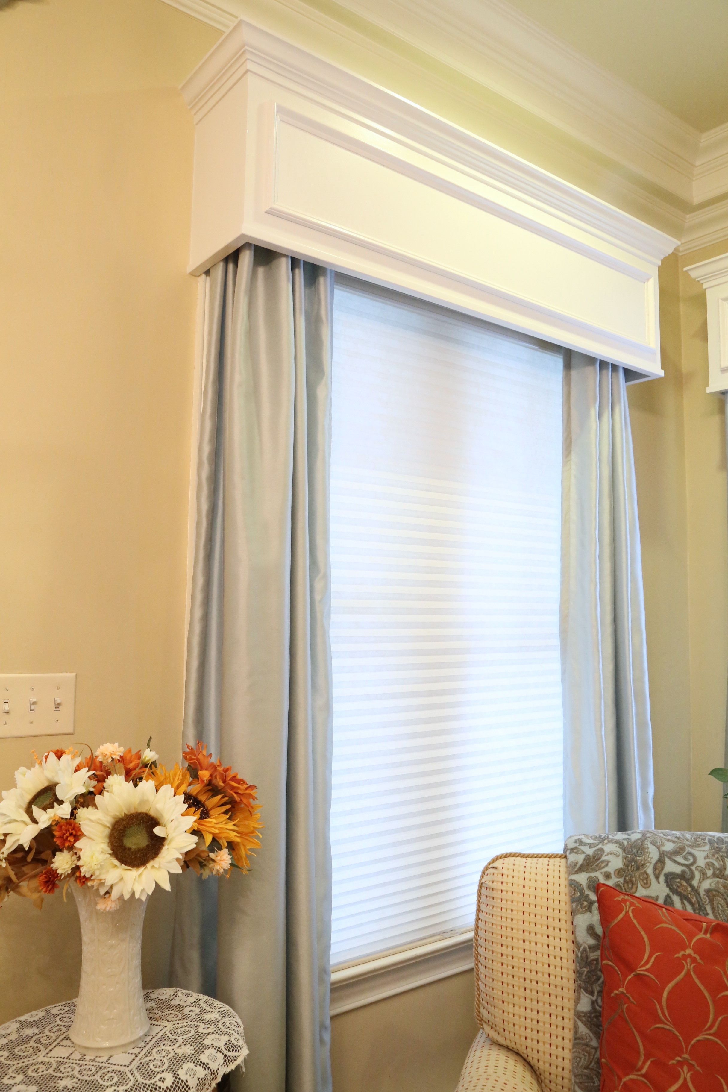 Custom White Window Cornices With Crown Molding by Scanek + Co
