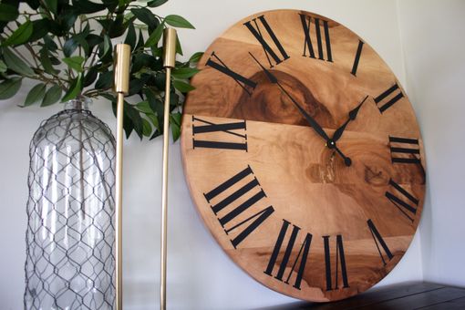 Custom Made Large Wall Clock, Sycamore Hardwood, Handmade