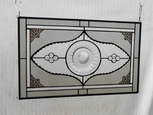 Custom Made Stained Glass Window Panel, Heisey Narrow Flute Pattern Depression Glass Plates