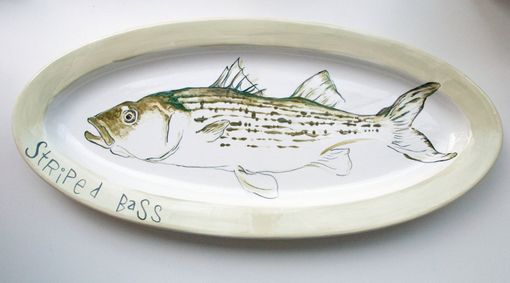 Custom Made Striped Bass Platter - Green Fish - Serving Tray - Wall Art - Kitchen - Fathers Day