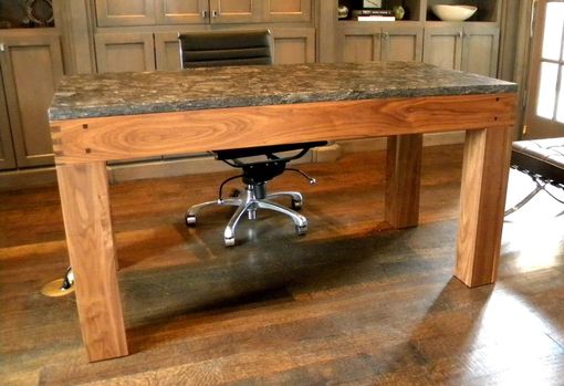 Custom Made Walnut Parsons Style Desk With Granite Top