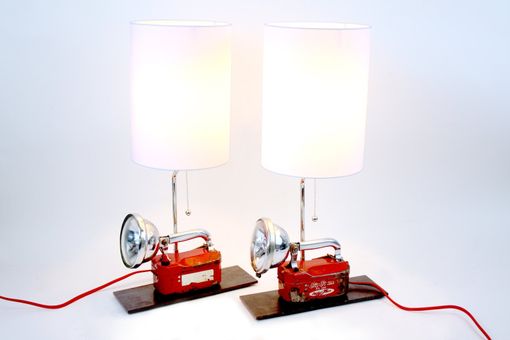 Custom Made Industrial Lamps // Repurposed Lighting // Refurbished Vintage // Red & Chrome