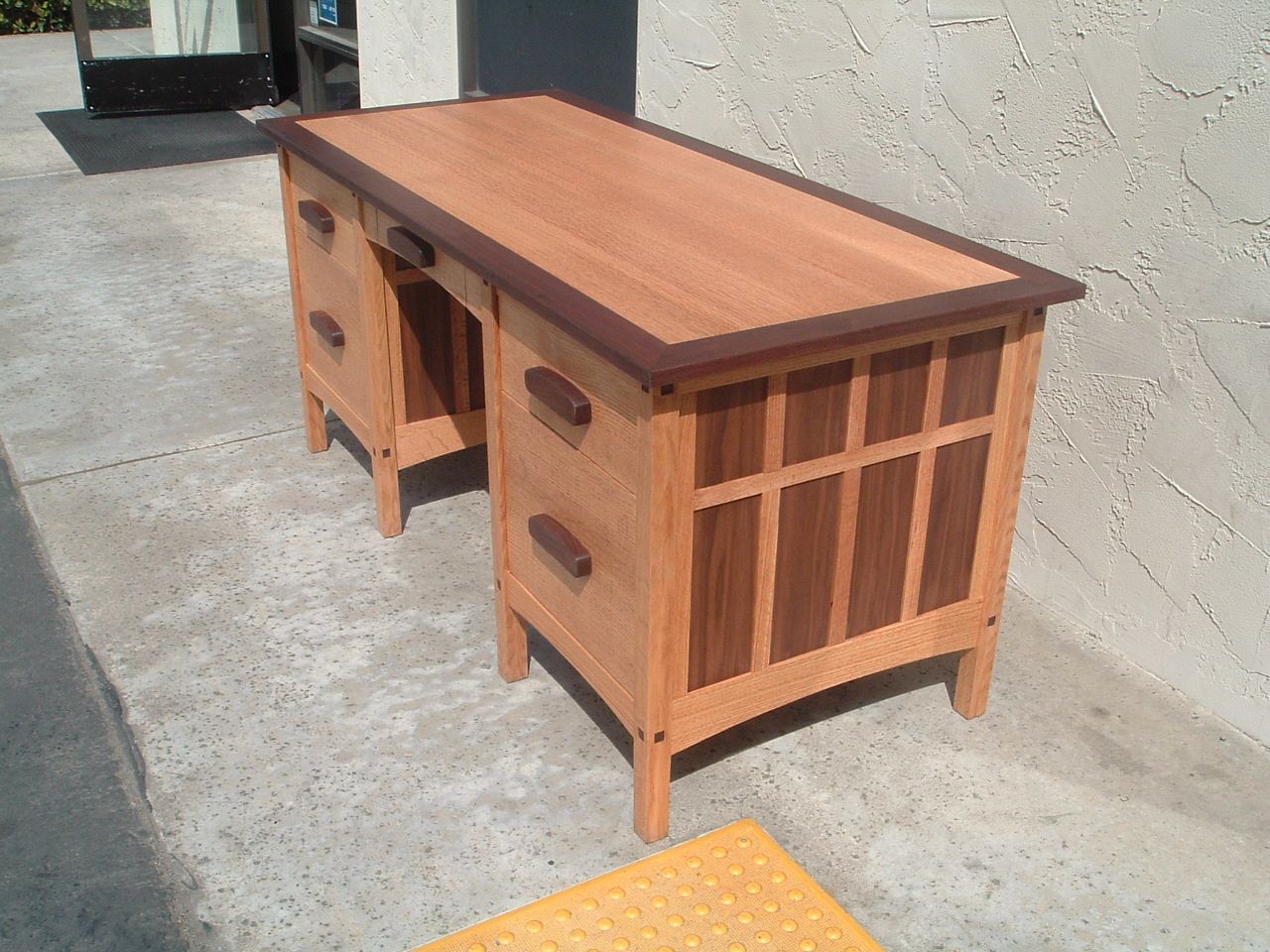 Hand Crafted Craftsman Desk In Quarter Sawn Red Oak And Walnut