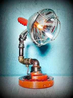 Custom Made Found Object Dieseslpunk Sculpture Lamp