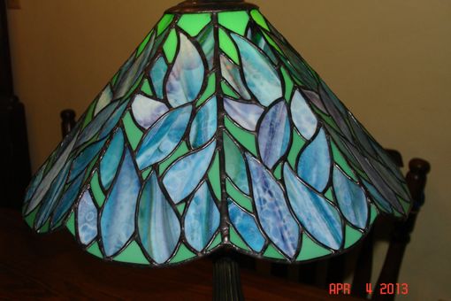 Custom Made Stained Glass Lamp In Blues Greens And Purple