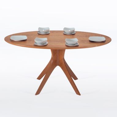 Custom Made Oval Dining Table With Mid Century Modern Pedestal Base In Solid Cherry "Kapok"