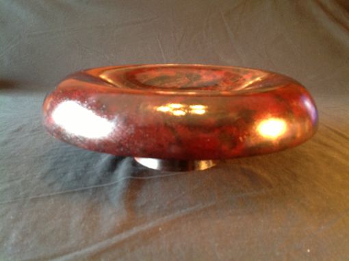 Custom Made Thirteen Inch Mahogany Pedestal Bowl With Hand Applied Colors