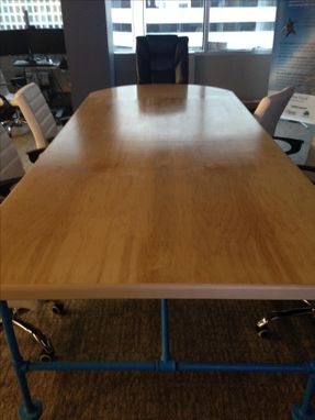 Custom Made Industrial Maple And Painted Blue Steel Conference Table