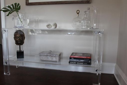 Custom Made Lucite / Acrylic Console Table With Shelf - Button Line- Hand Crafted, Custom Sizing Welcome