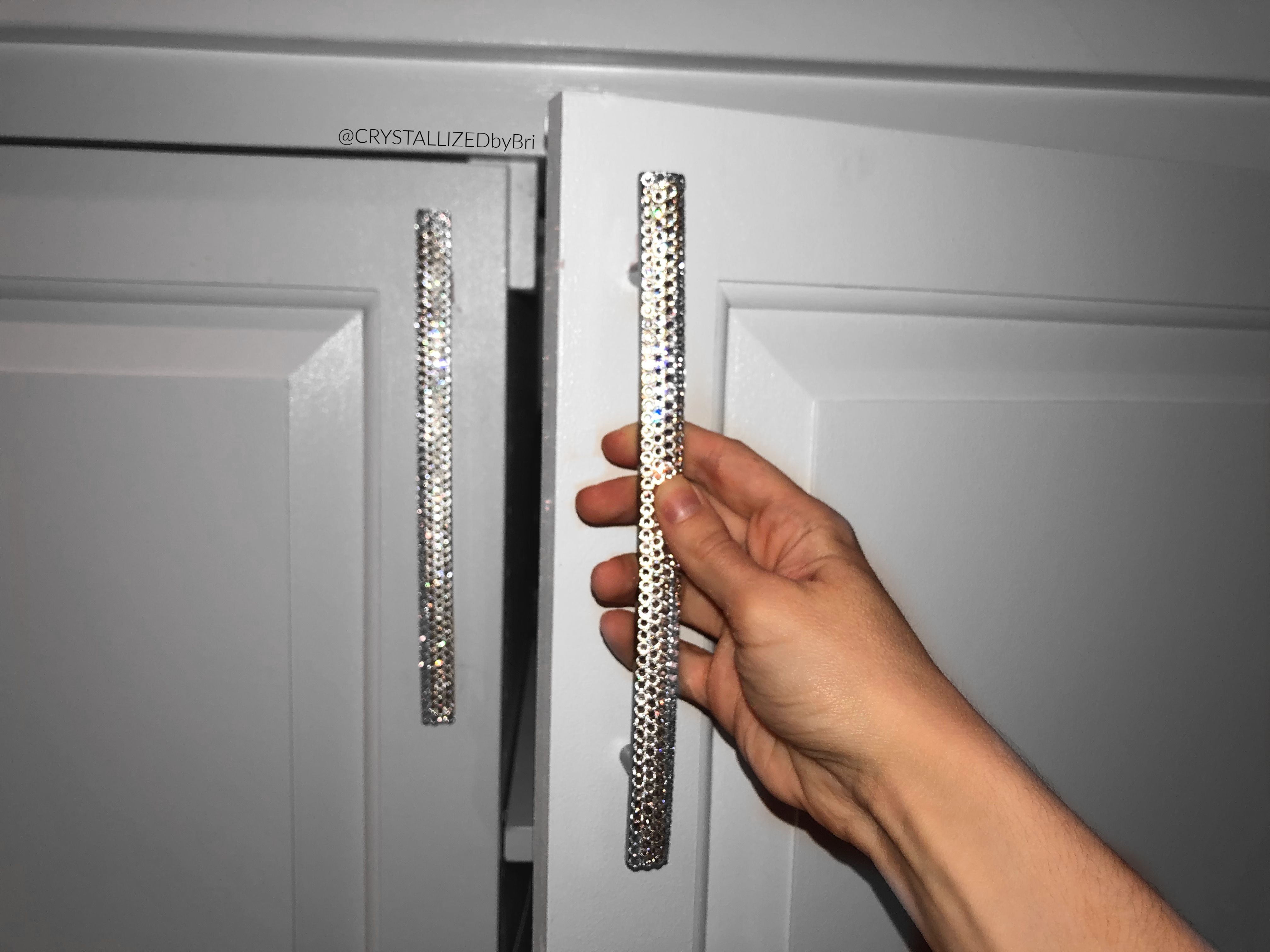 Buy Handmade Pair Crystallized Satin Nickel Cabinet Handle Pulls Home Decor  Bling European Crystals Bedazzled, made to order from CRYSTALL!ZED by Bri,  LLC