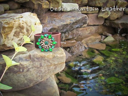 Custom Made Vintage Brooch Leather Cuff Bracelet