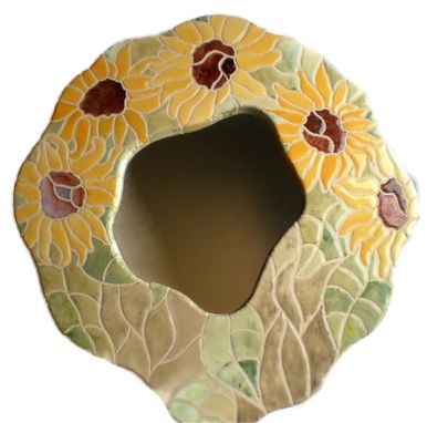 Custom Made Sunflower Mosaic Tile Mirror From Our 'Amoeba' Series