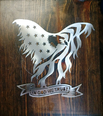 Custom Made Patriotic Metal Eagle American Flag "In God We Trust" Cutout