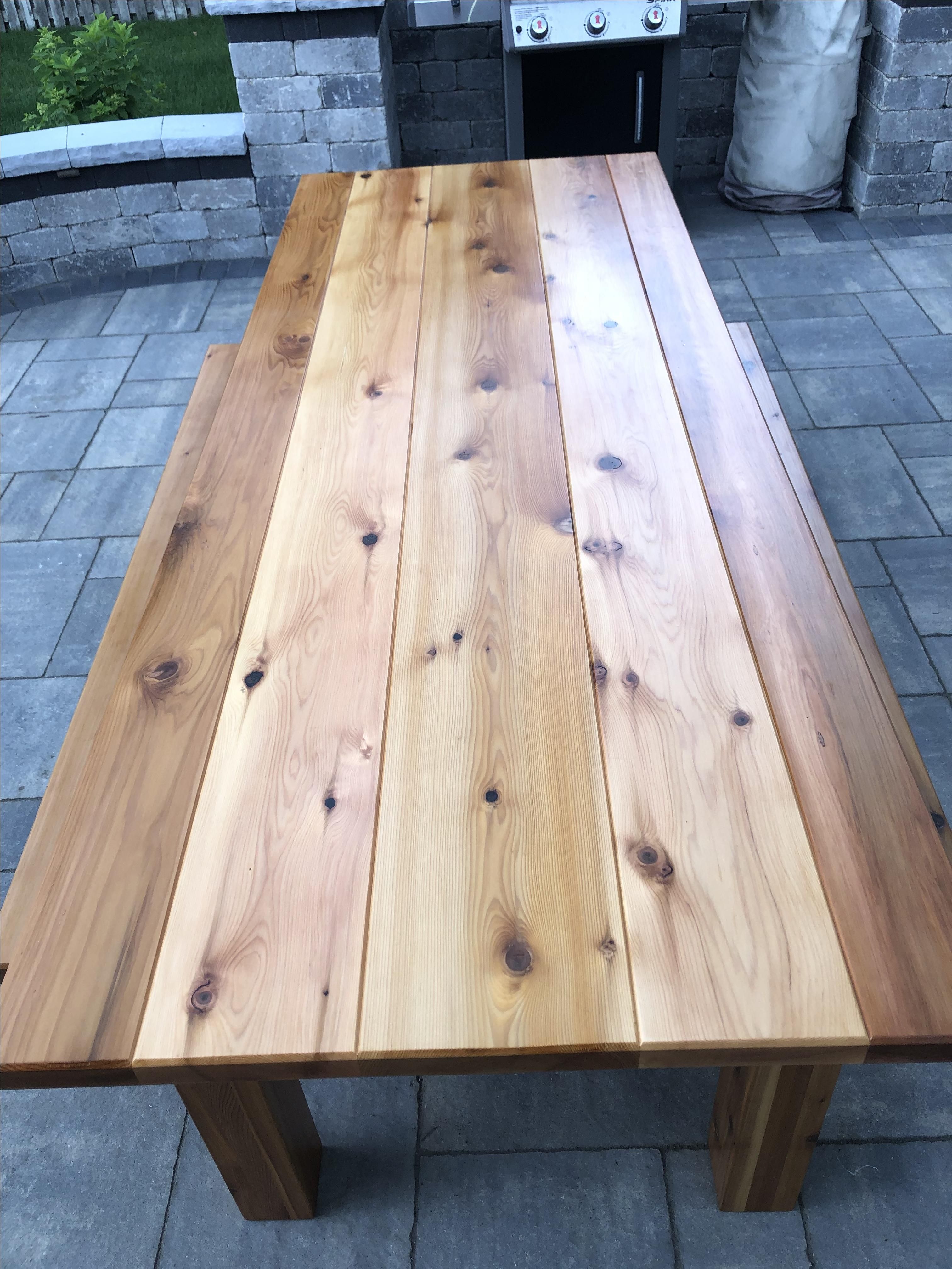 Custom Made Cedar Table And Benches by Mitchell Furniture