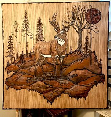 Custom Made Cabin Decor,Wolf Art, Wolf Painting, Wildlife, Art, Mixed Media, Wood Burned, Painted, Hunter Gift